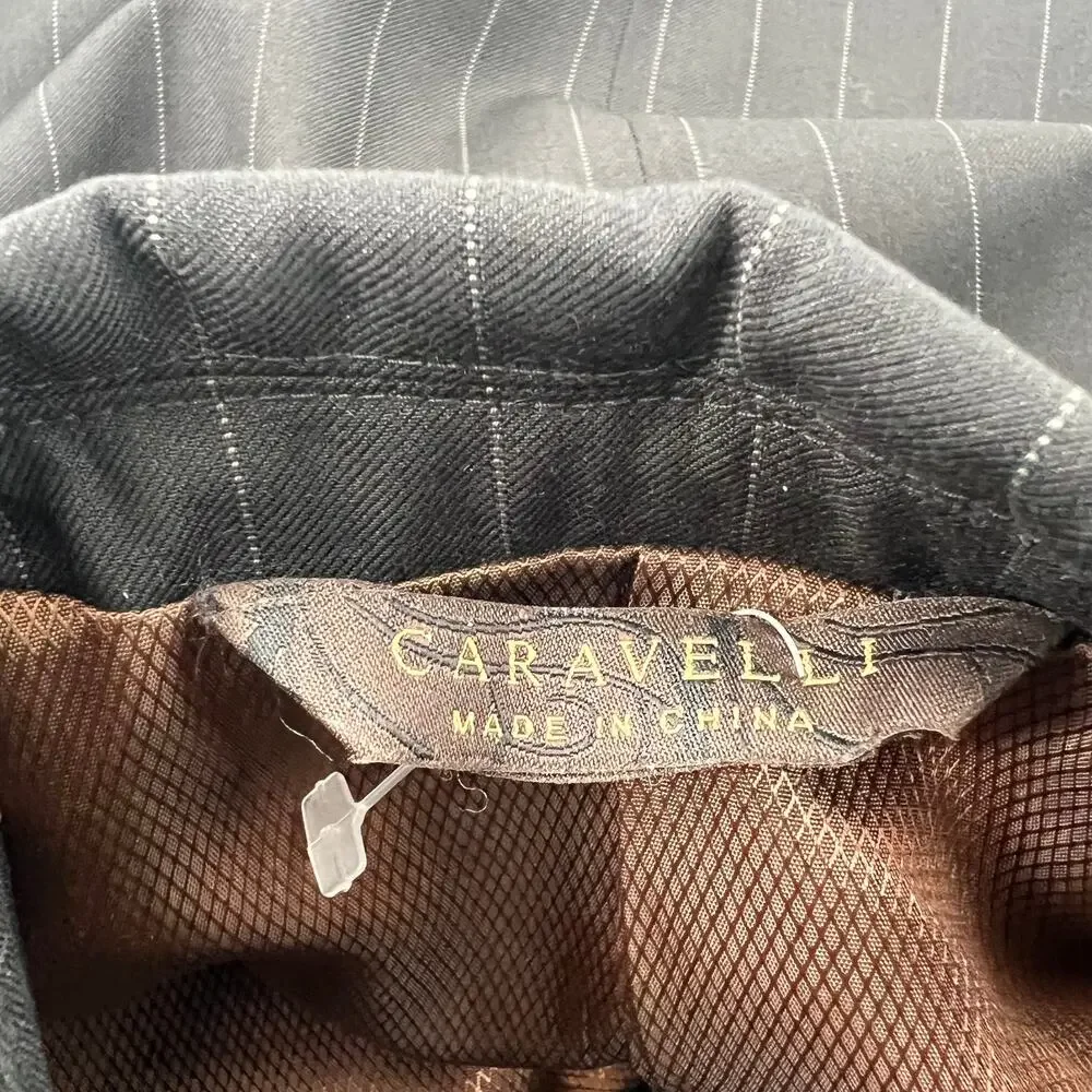Caravelli Italy Vintage Pinstripe Black Suit Blazer Jacket Women's XXS / Boys 12